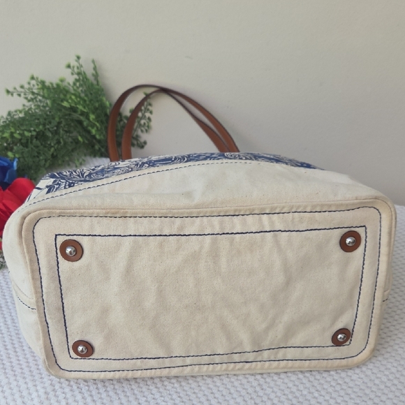 Lauren Ralph Lauren Nautical Sailors Canvas Leather Crossbody Satchel Purse Bag - Picture 10 of 14